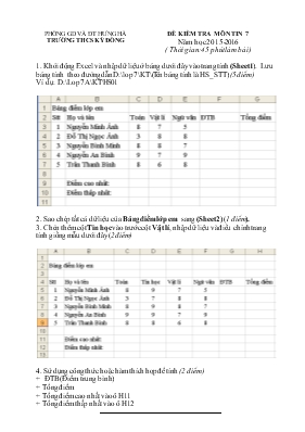 Đề kiểm tra môn Tin 7 năm học 2015 - 2016 - Trường THCS Kỳ Đồng
